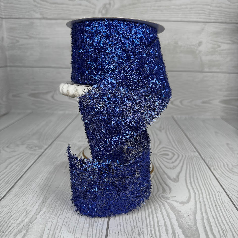2.5"X10YD ROYAL BLUE LONG CONFETTI METALLIC WIRED - 77460-40-25