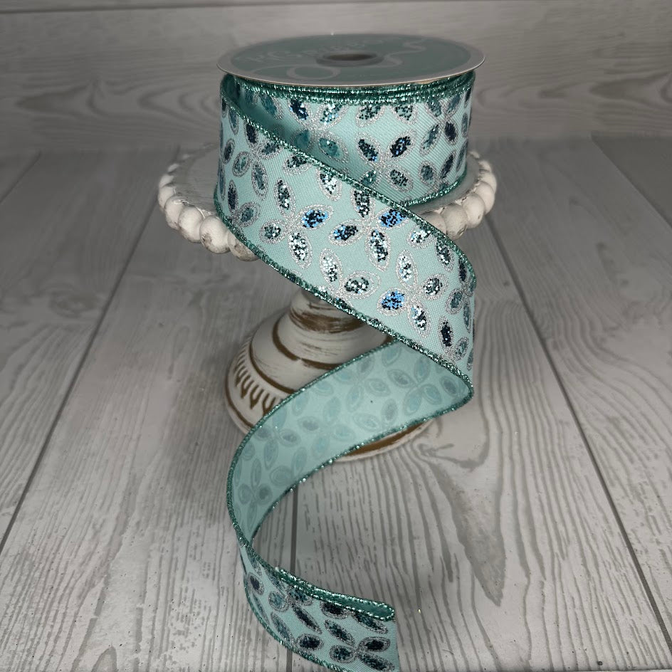 1.5"X10YD QUATREFOIL PETALS - LIGHT BLUE/BLUE - RGE1925HI