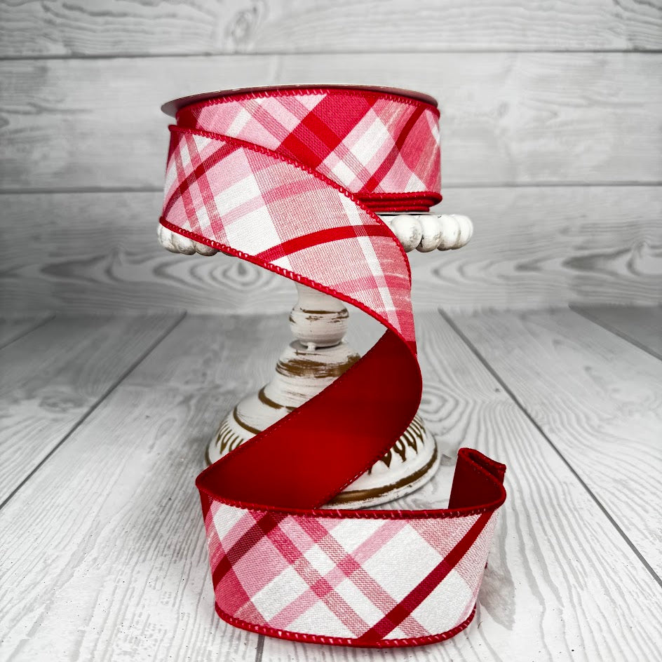 1.5"X10YD DIAGONAL PLAID/PG FUSED BACK - RED/PINK/WHITE - RGX0050DM