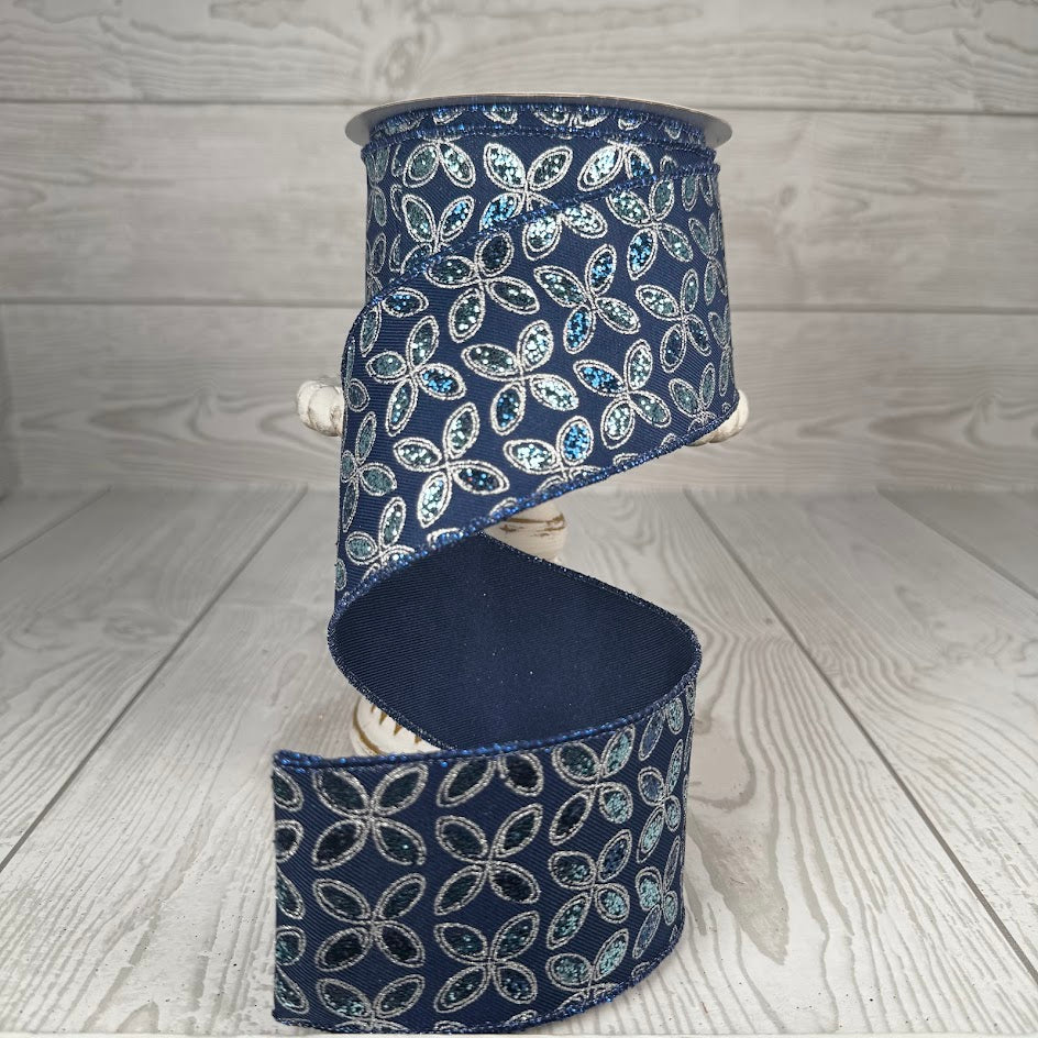 2.5"X10YD QUATREFOIL PETALS - BLUE/LIGHT BLUE GLITTER - RGE192619