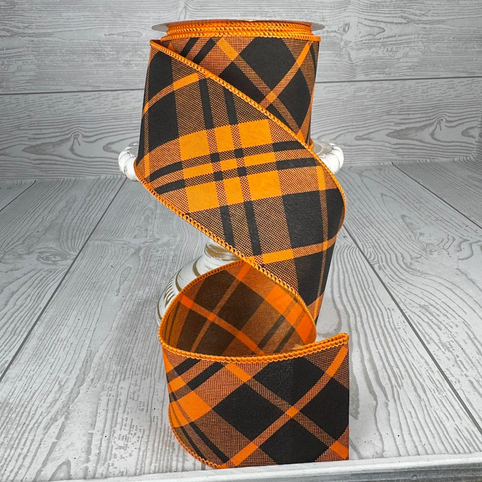 2.5"X10YD PRINTED DIAGONAL PLAID - ORANGE/BLACK - RGB105120
