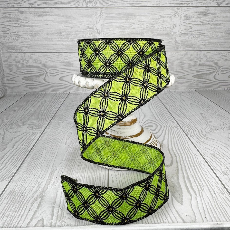 1.5"X10YD MULTI CIRCLES/DOTS - GREEN/BLACK - RGF134633