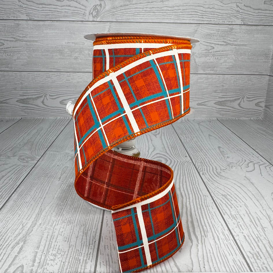 2.5"X10YD PRINTED PLAID/ROYAL - ORANGE/TEAL/WHITE - RGC154174