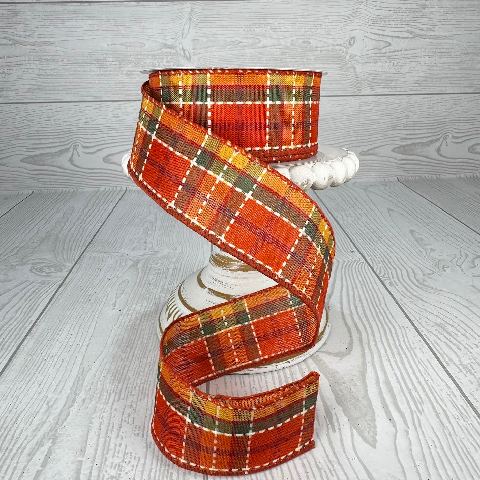 1.5"X10YD CIDER FALL PLAID - ORANGE/BROWN/CREAM/GREEN/YELLOW - 61007-09-47