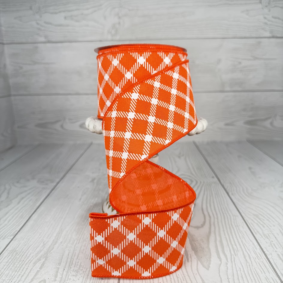 2.5"X10YD DIAMOND CHECK/FAUX ROYAL BURLAP - ORANGE/WHITE - RGE161120