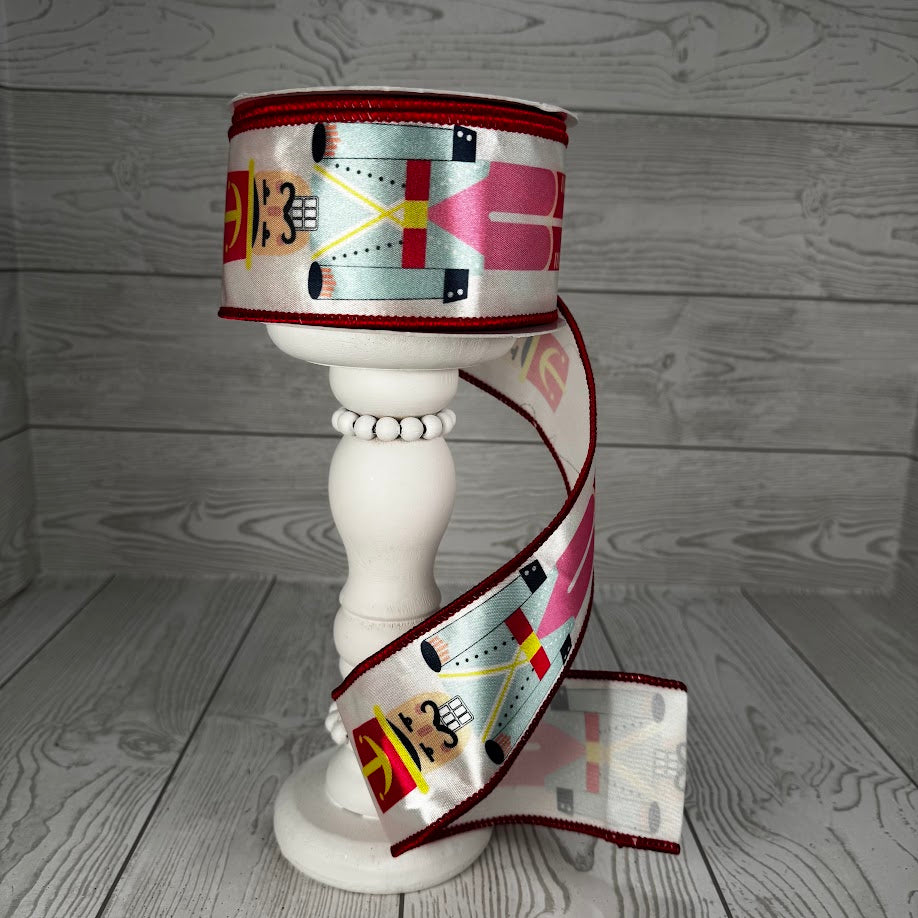 2.5"X10YD PASTEL NUTCRACKER ON SATIN RIBBON - PINK/BLUE/RED - DCR5731