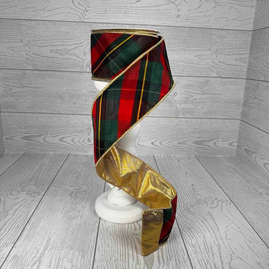 2.5"X10YD NUTCRACKER PLAID RIBBON - RED/GREEN/GOLD - DCR3745