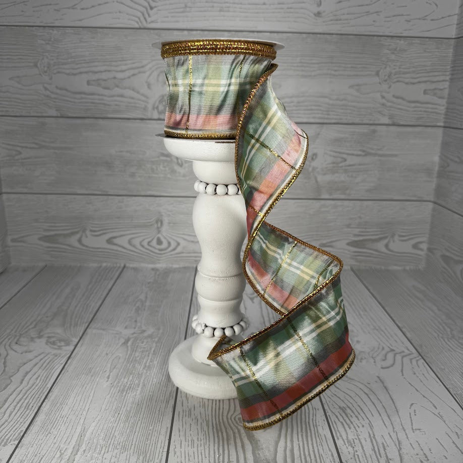 2.5"X10YD PASTEL PLAID MULTI - RED/GREEN/GOLD - DCR4169