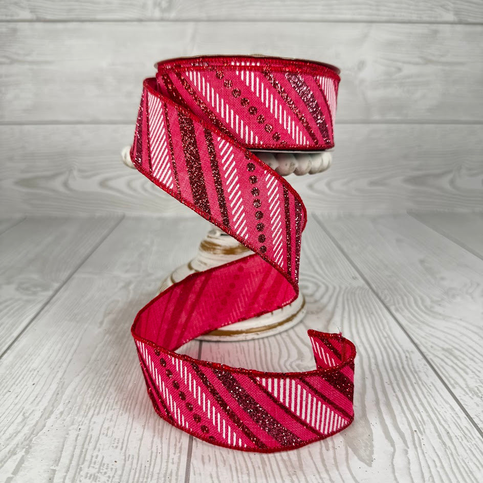 1.5"X10YD MULTI DIAGONAL STRIPES/ROYAL - PINK/RED/WHITE - RGB130111