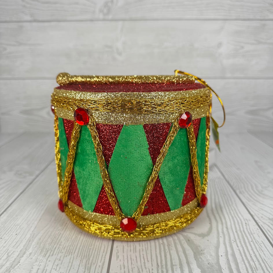 GLITTER DRUM ORNAMENT H5XDIA6 - RED/GREEN - RD - 85258RDGN