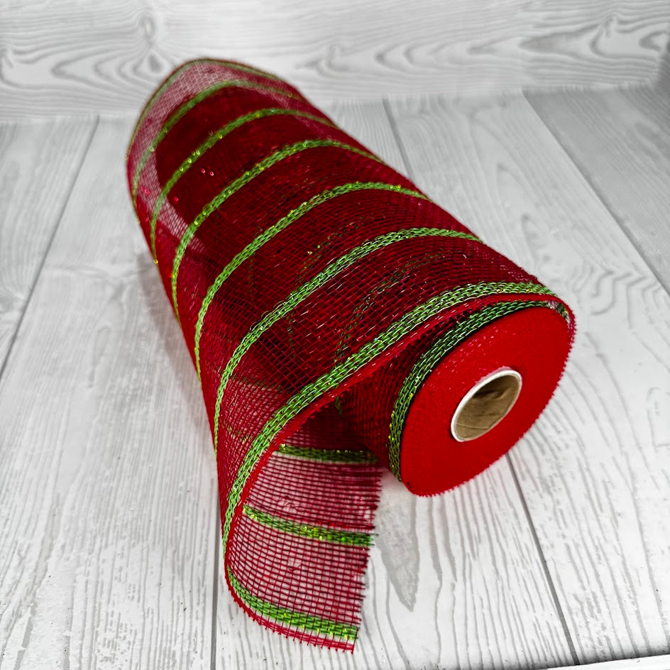 10"X10YD MESH - RED/EMERALD METALLIC STRIPE - RE1333F6
