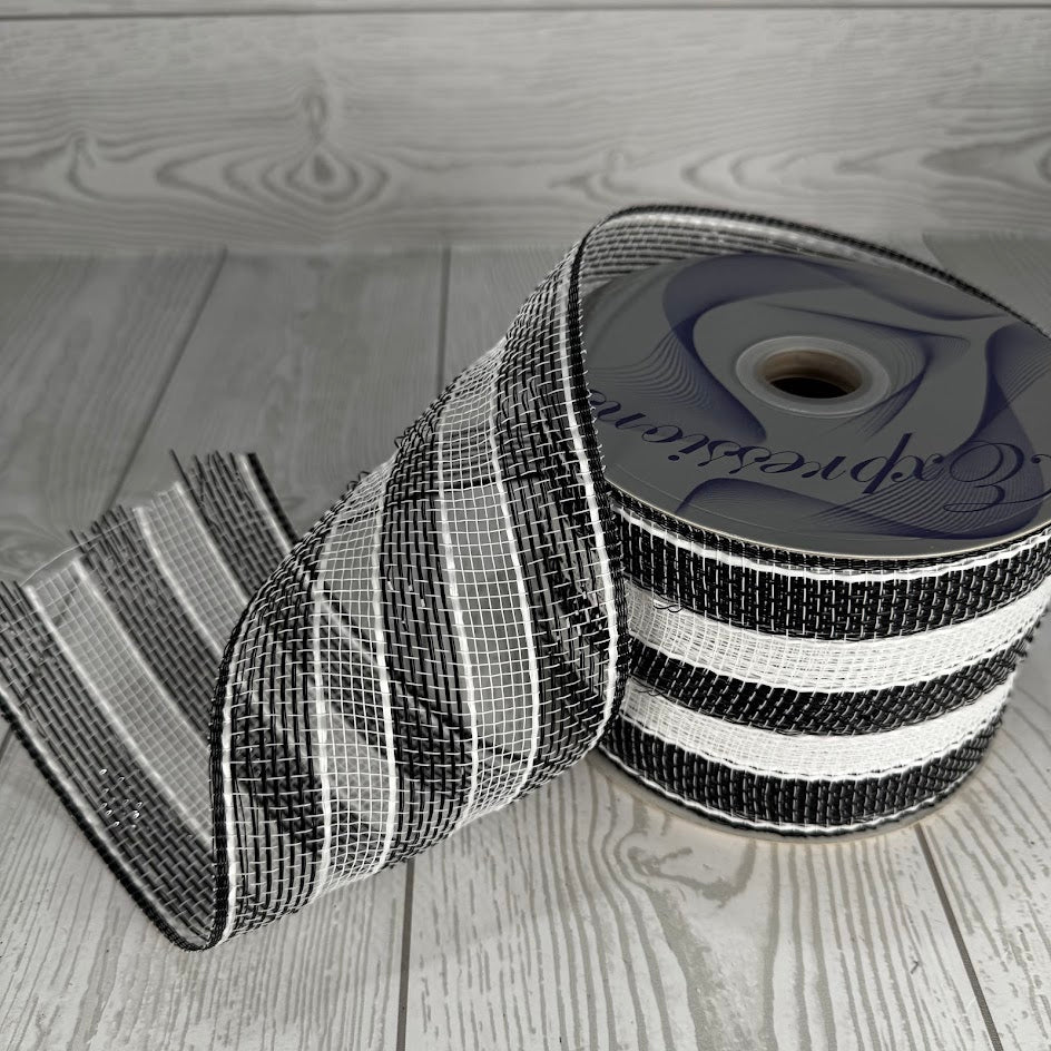 4"X25YD STRIPE MESH - BLACK/WHITE - RS2015E7