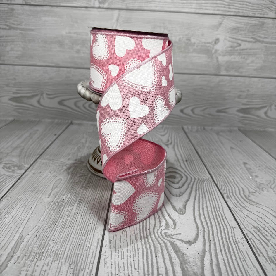 2.5"X10YD HEARTS - LIGHT PINK/WHITE - RGE172515