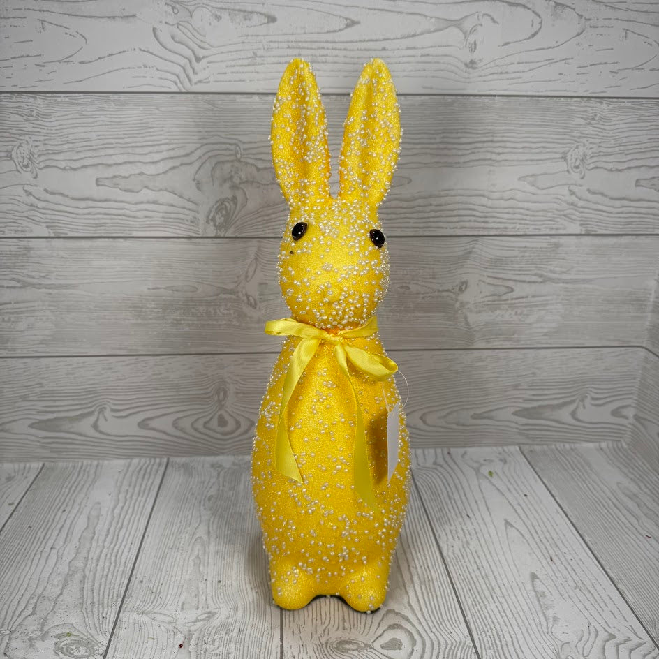 16IN GLITTER BEADED EASTER BUNNY - YELLOW - 23186-YEL * BL G