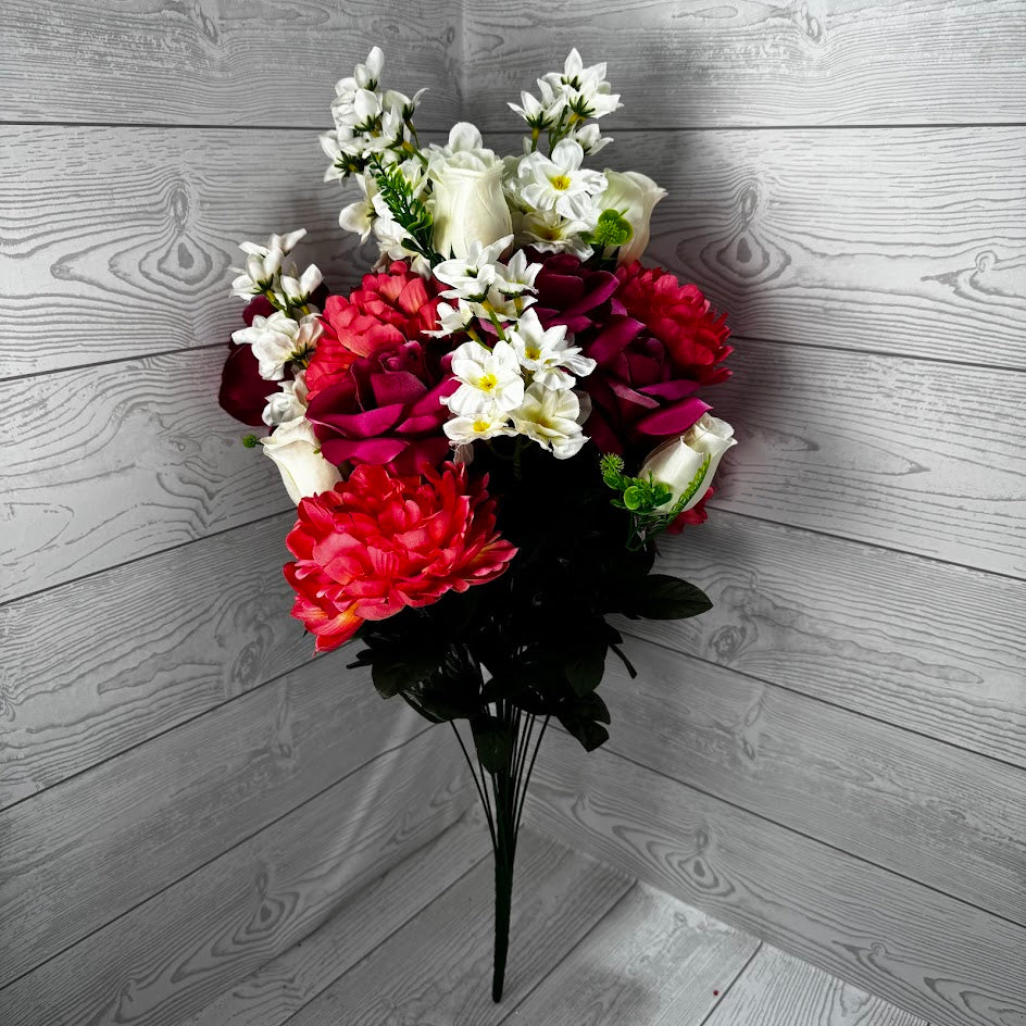 27IN PEONY ROSE DELPHINIUM - PINK/FUSCHIA/CREAM - 21273-PKFUCR * R