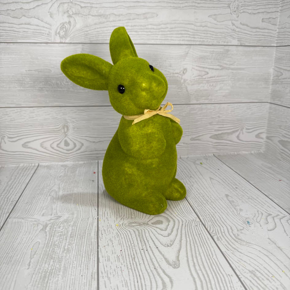 10IN FLOCKED RABBIT - GREEN - 32218 * BL G