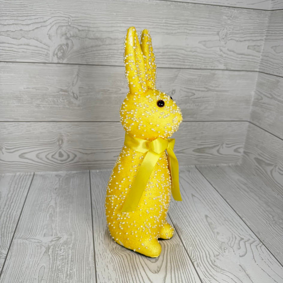 11IN GLITTER BEADED EASTER BUNNY - YELLOW - 23187-YEL * BL G