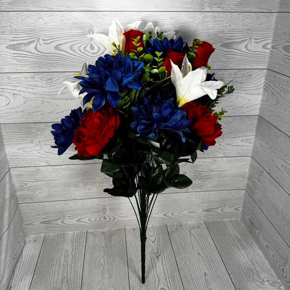 24IN PEONY DAHLIA LILY ROSE - RED/WHITE/BLUE - 84126-RDWTBL * RD