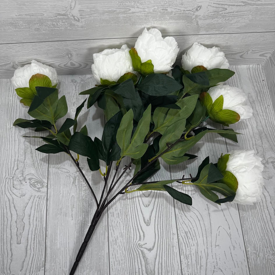 21IN PEONY BUSH X7 - WHITE - 85686-WT * PK G