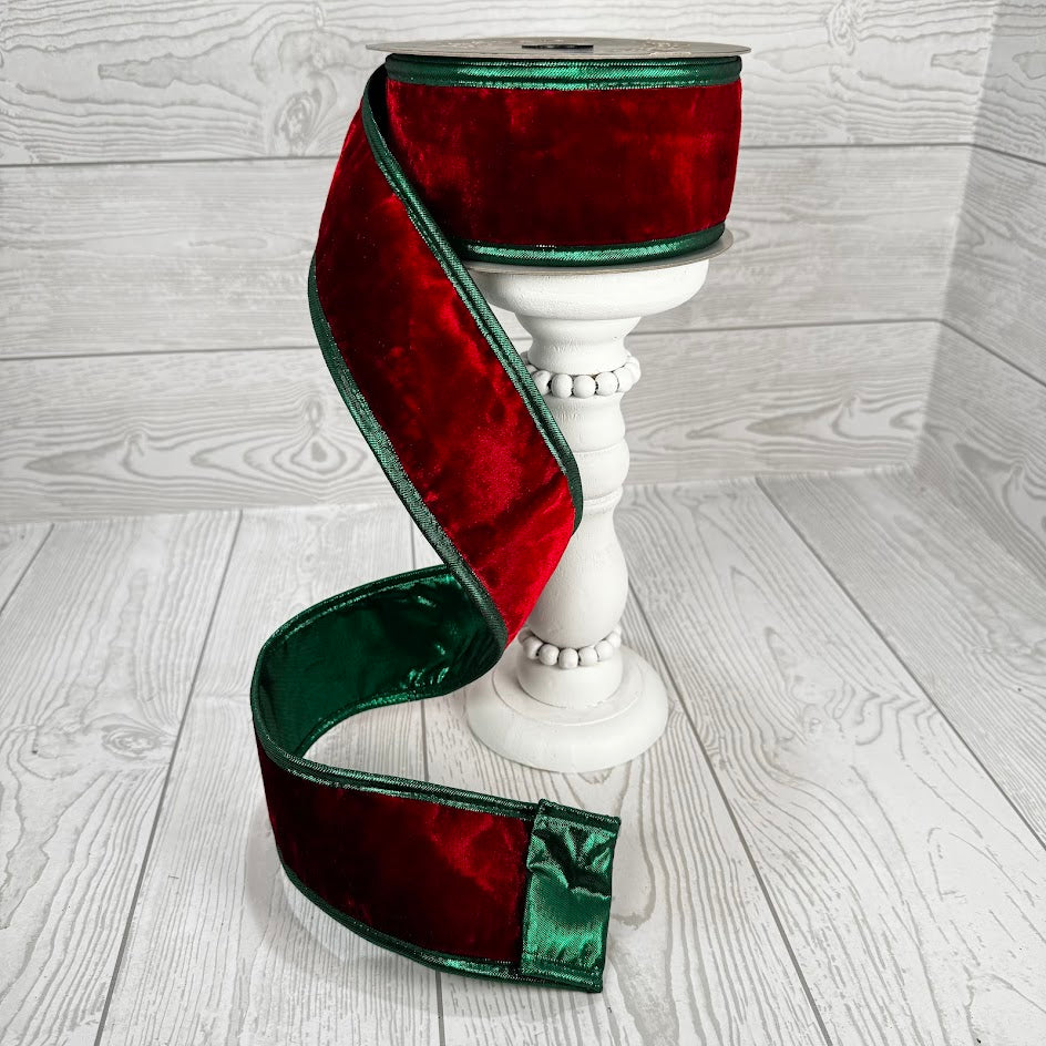 2.5"X10YD RED VELVET DBL FUSED METALLIC DUPIONI GREEN PIPING - JME - JME-WN25-025-RED-2.5