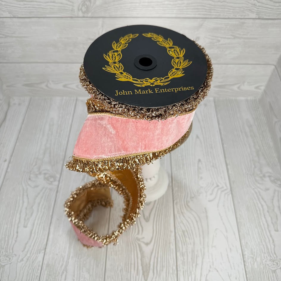 4"X10YD PINK VELVET DBL SIDED TRIM/BACK METALLIC DUPIONI - JME - JME-WN25-059-PINK-4