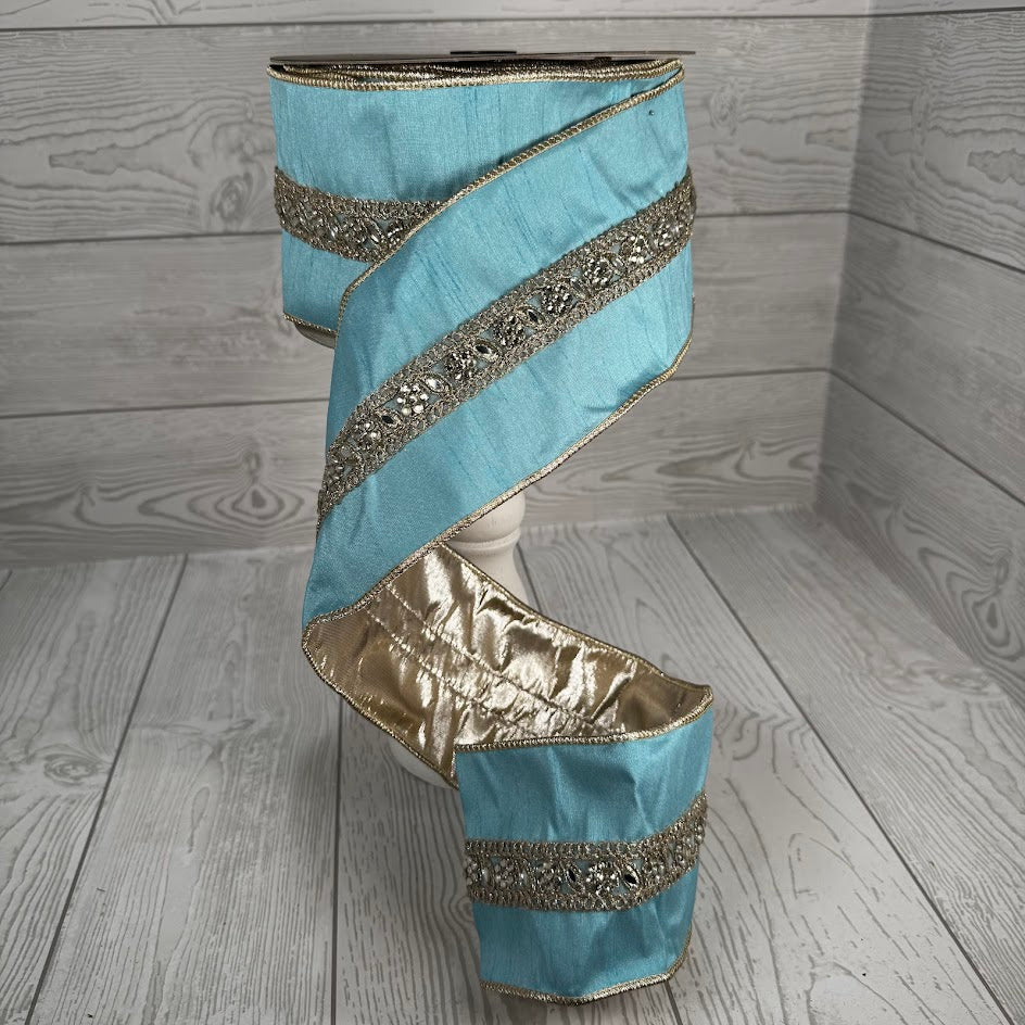 4"X10YD AQUA PURPLE DUPION CENTER TRIM METALLIC DBL FUSED - JME - JME-WN25-033-AQUA-4