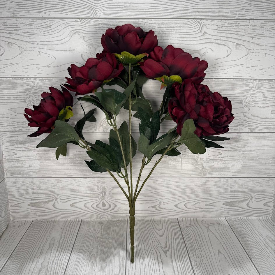 19IN PEONY BUSH X5 - BURGUNDY - 85212-BG * RD