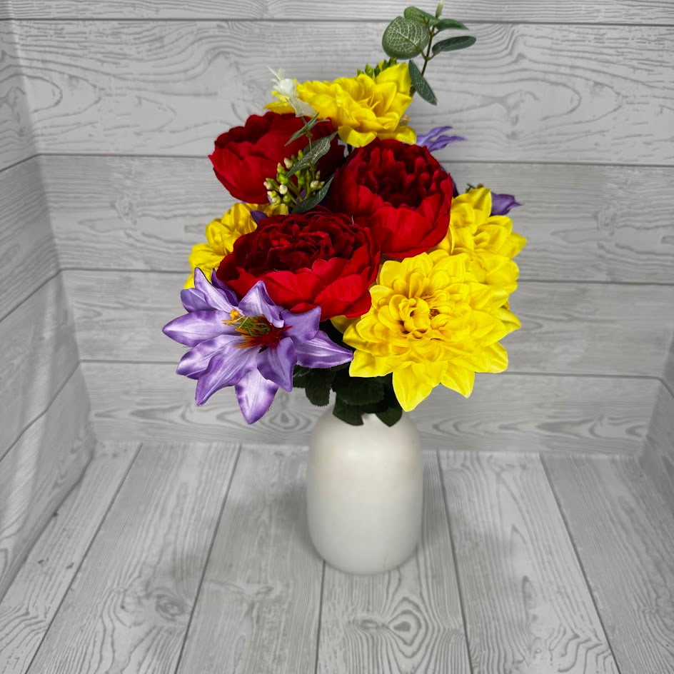 21IN PEONY DAHLIA BUSH X14 - PURPLE/RED/YELLOW - 21269-PURDYEL * BR