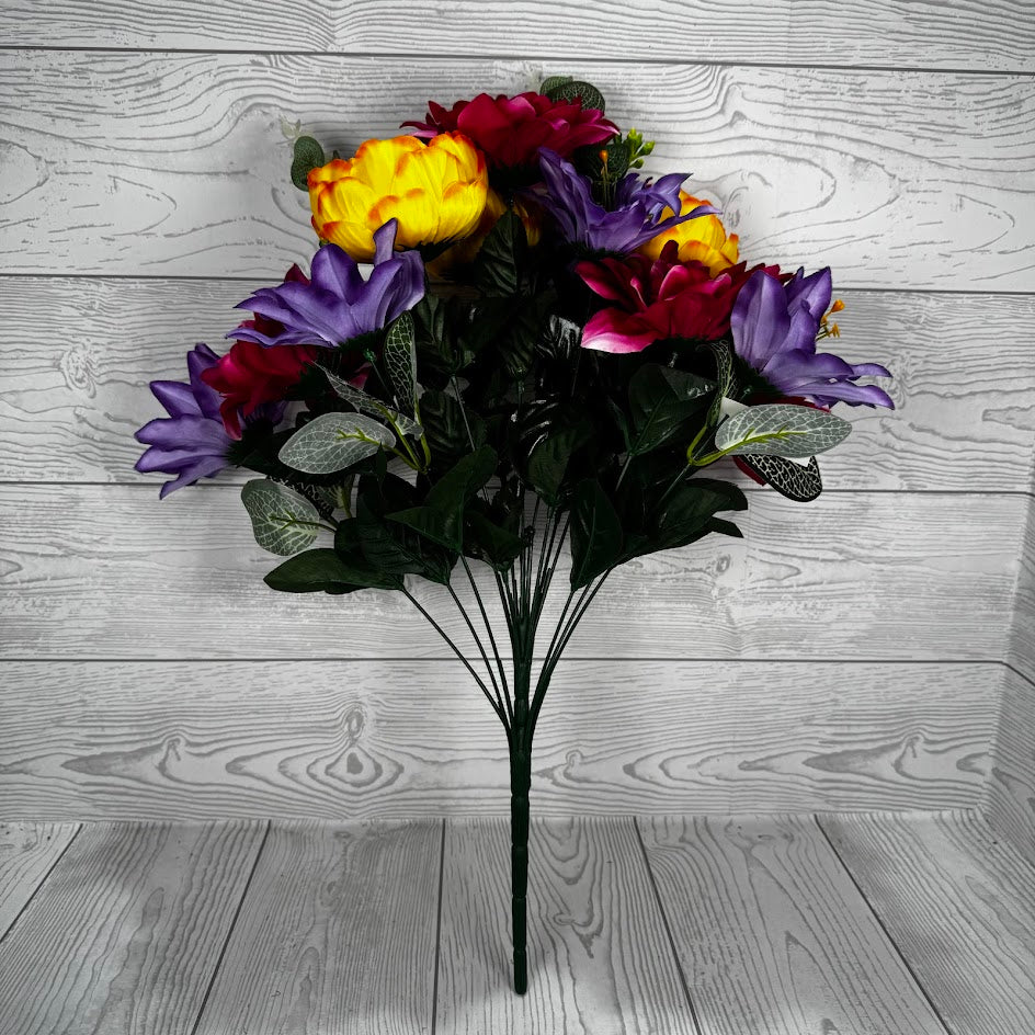 21IN PEONY DAHLIA BUSH X14 - FUSCHIA/ORANGE/PURPLE - 21269-FUORPU * BR