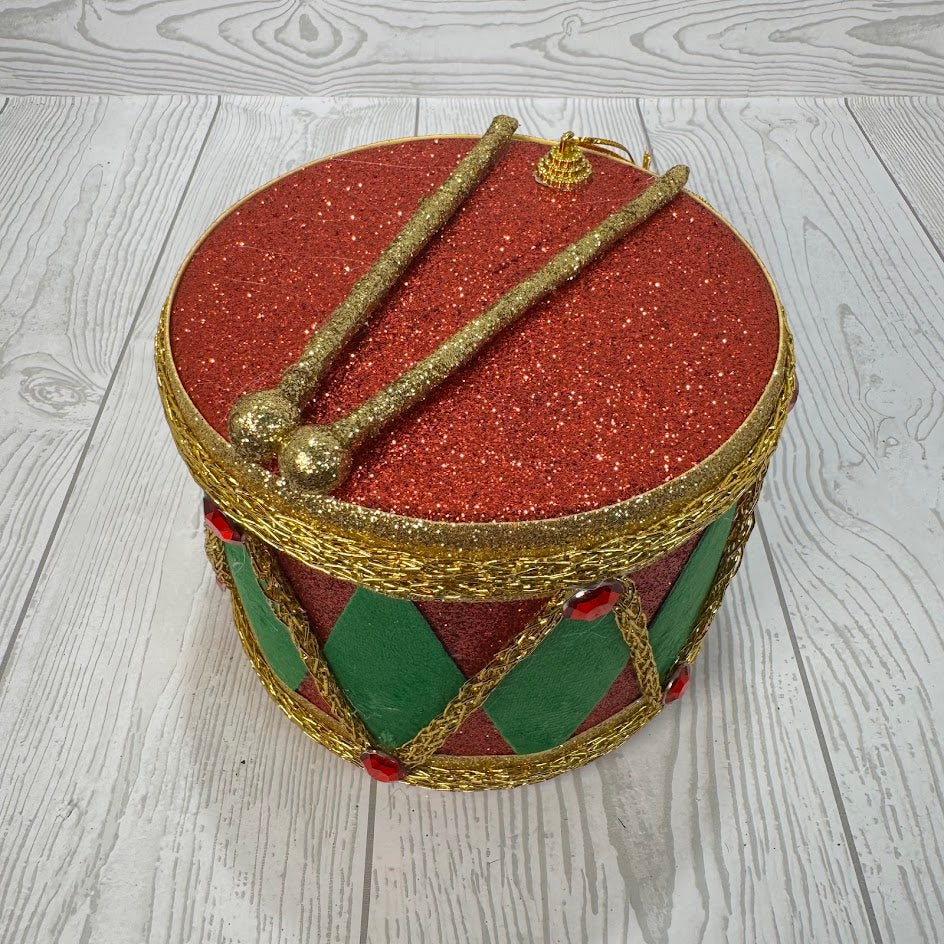 GLITTER DRUM ORNAMENT H5XDIA6 - RED/GREEN - 85258RDGN * BL G