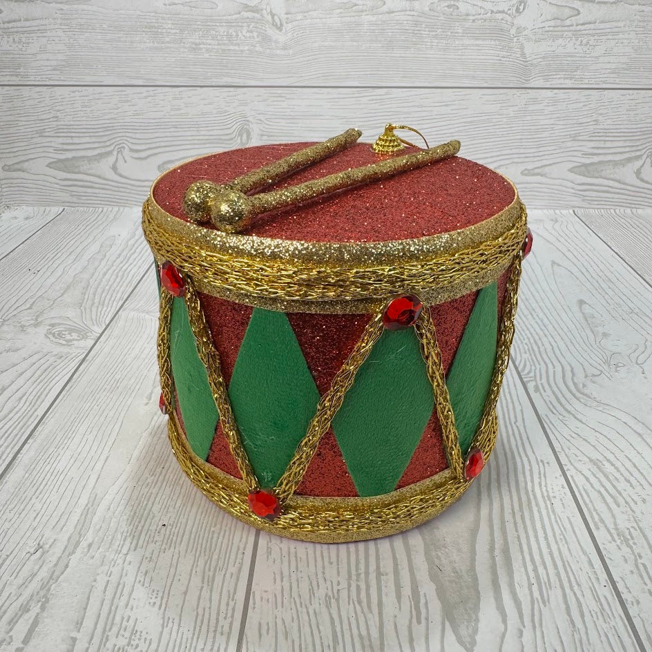 GLITTER DRUM ORNAMENT H5XDIA6 - RED/GREEN - 85258RDGN * BL G