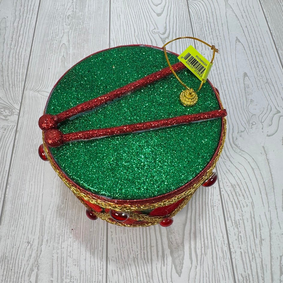 GLITTER DRUM ORNAMENT H5XDIA6 - GREEN/RED - 85258RGG * BL G