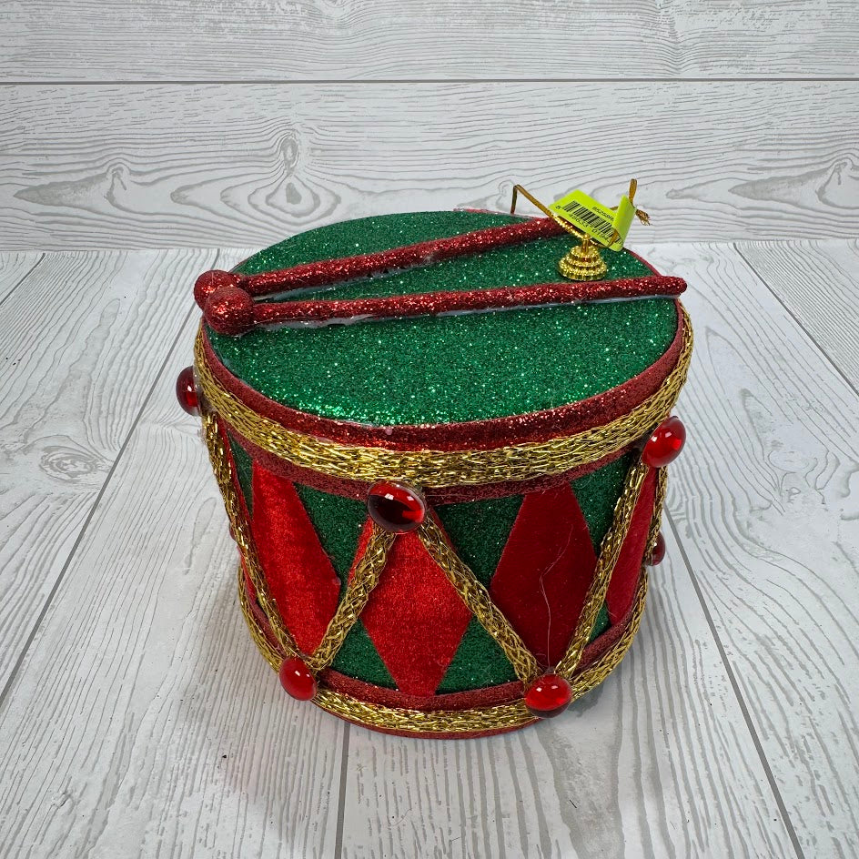 GLITTER DRUM ORNAMENT H5XDIA6 - GREEN/RED - 85258RGG * BL G