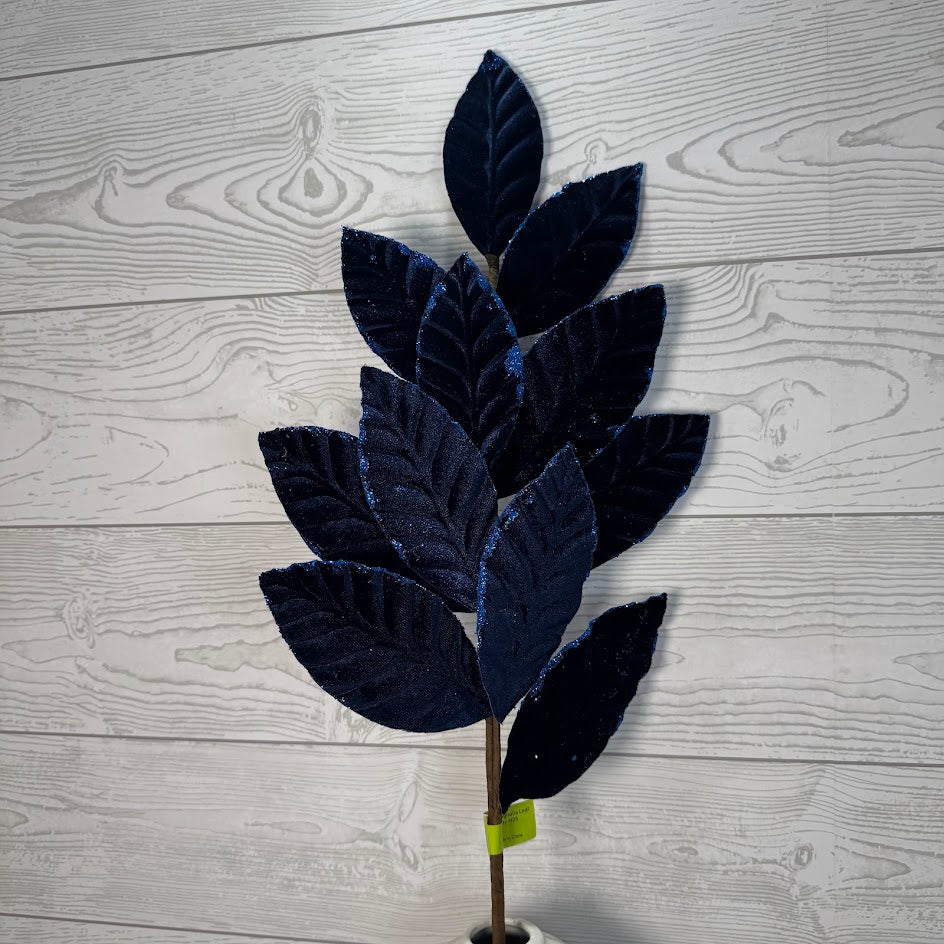 VELVET MAGNOLIA LEAF SPRAY H25 - NAVY BLUE - 85361NVBL * BL
