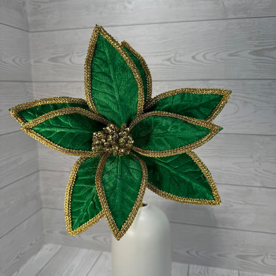 POINSETTIA GOLD TRIM STEM H22XDIA12 - GREEN/GOLD - 86793GN * G