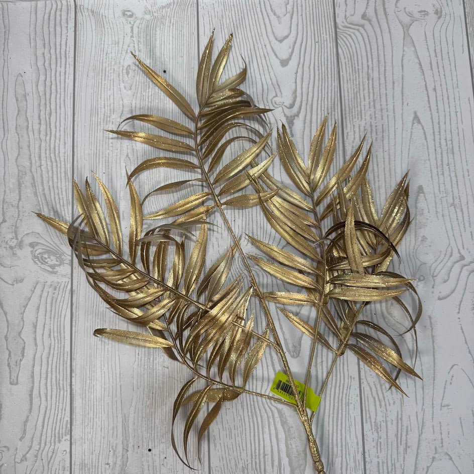 PLASTIC METALLIC PALM FERN SPRAY X5 H30 - GOLD - 86885GD * G