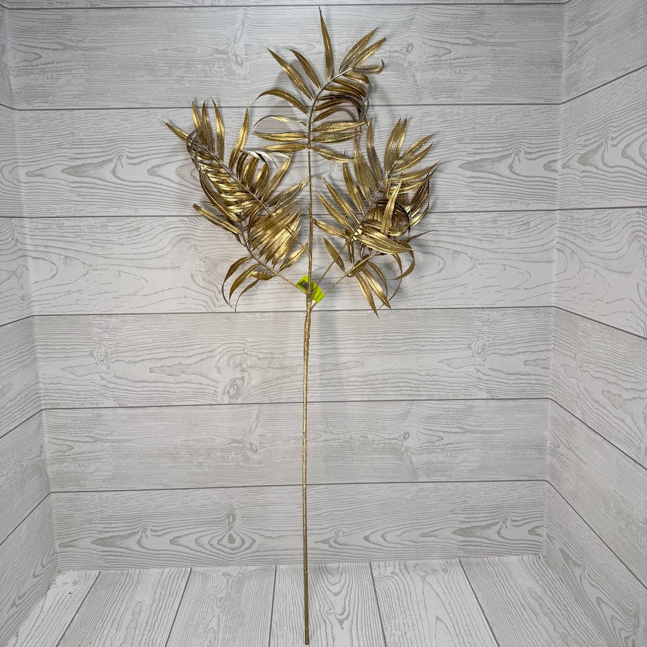 PLASTIC METALLIC PALM FERN SPRAY X5 H30 - GOLD - 86885GD * G