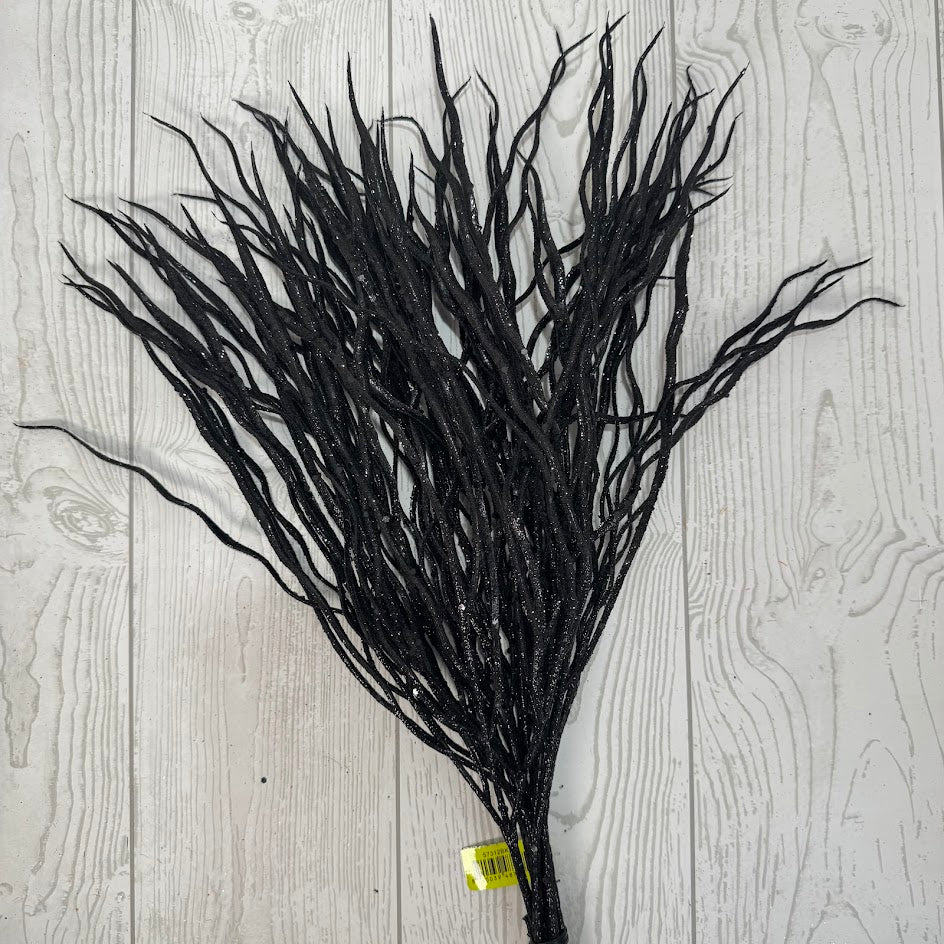 TWIG BROOM BUNDLE X8 H21 - BLACK/GLITTER - 57312BK * RD