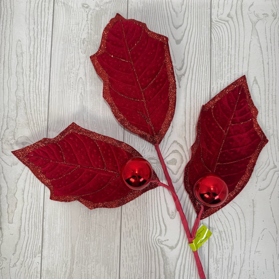 HOLLY LEAVES SPRAY X3 H27 - RED - 86264RD * G