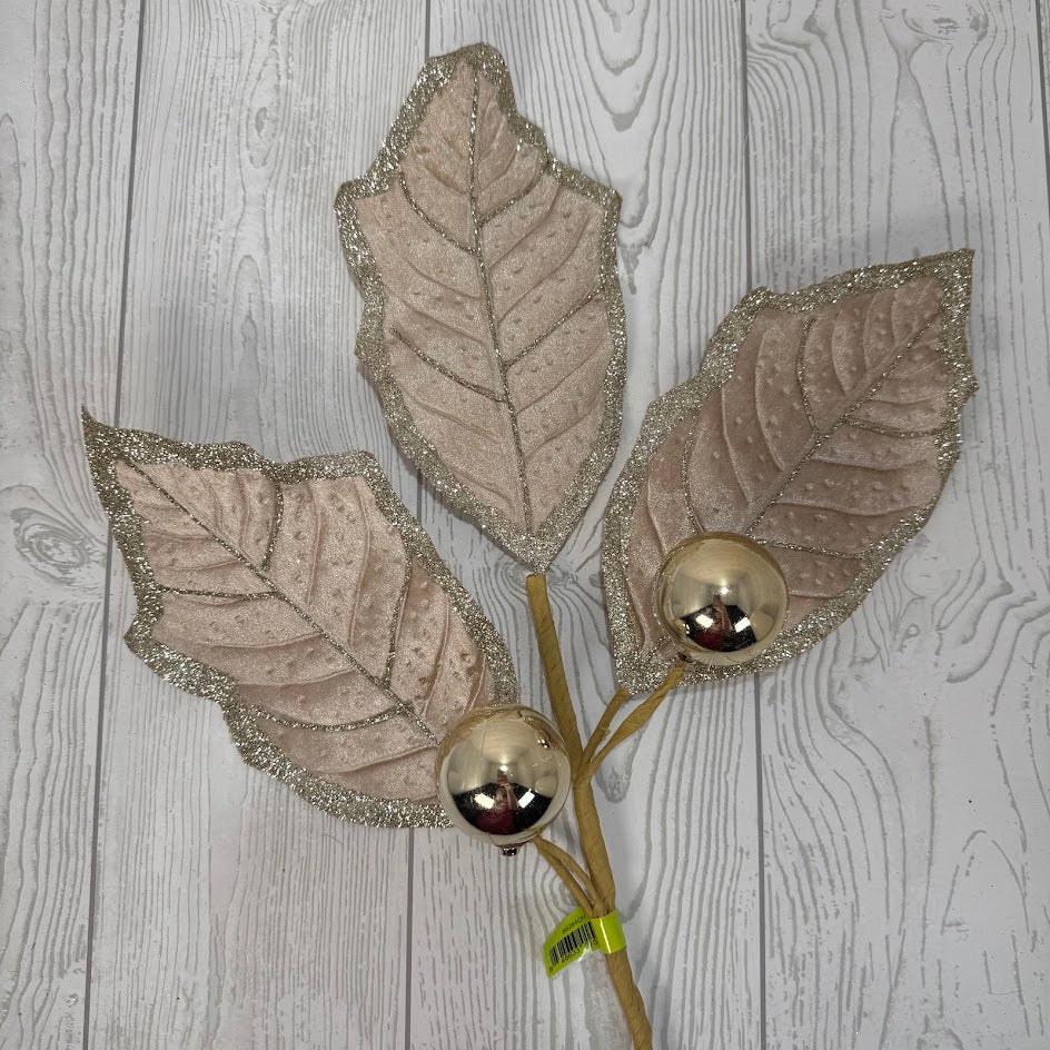HOLLY LEAVES SPRAY X3 H27 - CHAMPAGNE - 86264CH * G