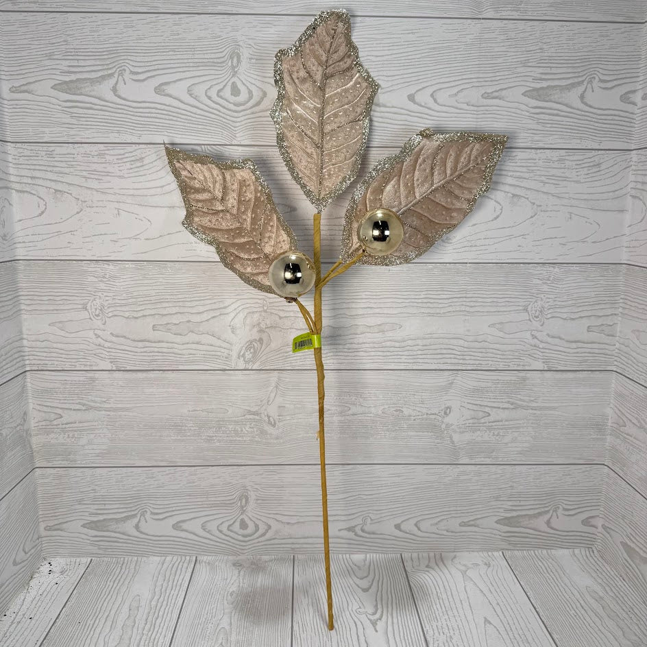 HOLLY LEAVES SPRAY X3 H27 - CHAMPAGNE - 86264CH * G