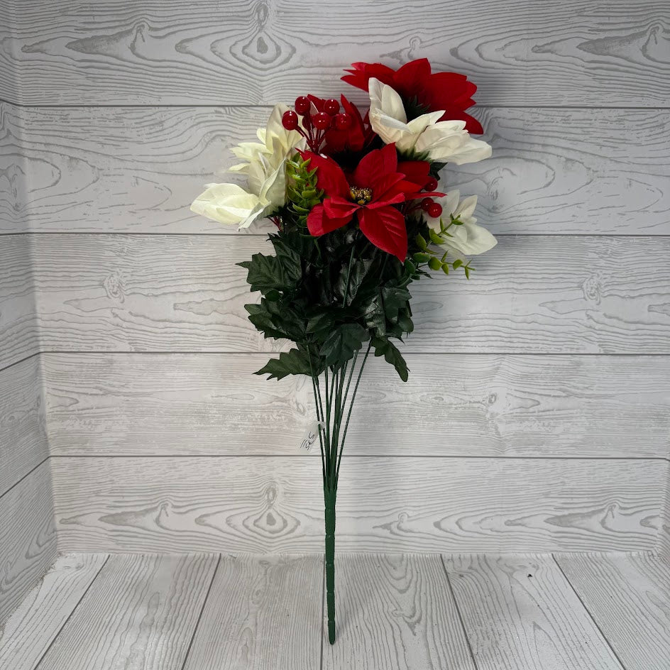 POINSETTIA W/BERRY X12 - RED/CREAM - 54513 * PK G
