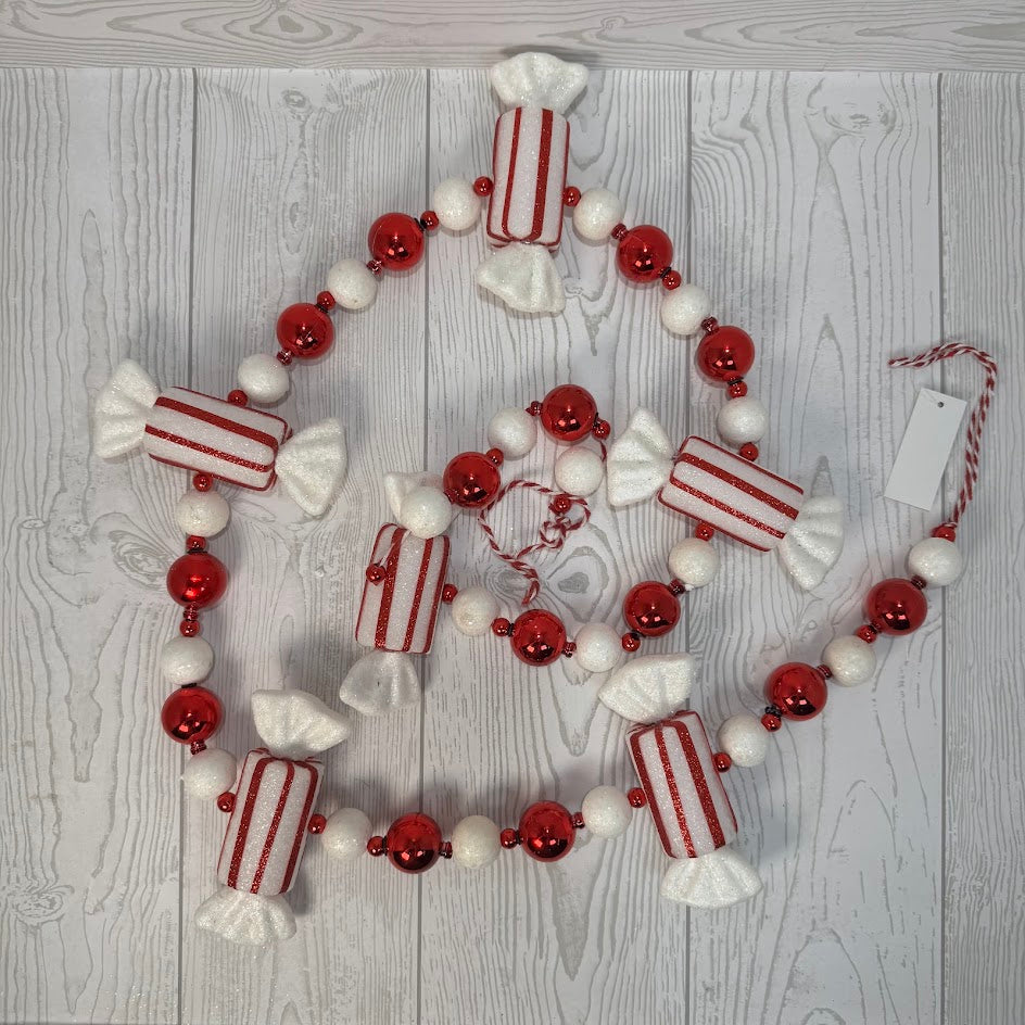 5.5FT CANDY/BALL GARLAND - RED/WHITE - X24352-RDWT * BL