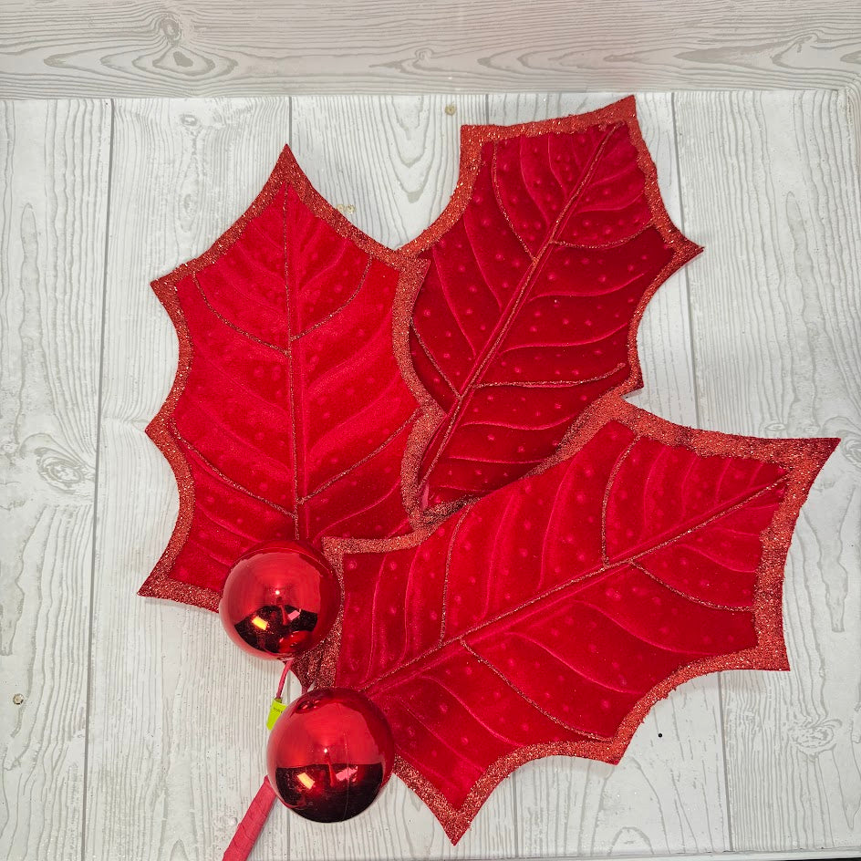 HOLLY LEAVES SPRAY X3 H39 - RED - 86864RD * G