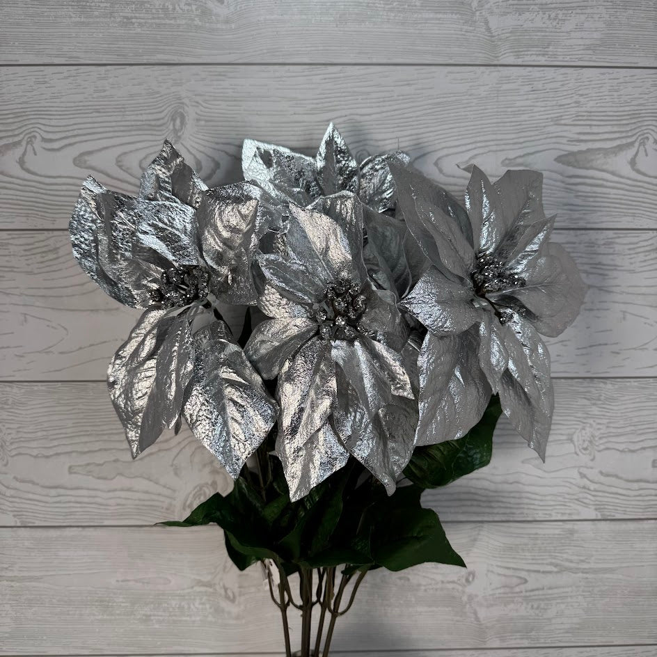 21IN METALLIC POINETTIA BUSH - SILVER - 85137-SILVER * G PK