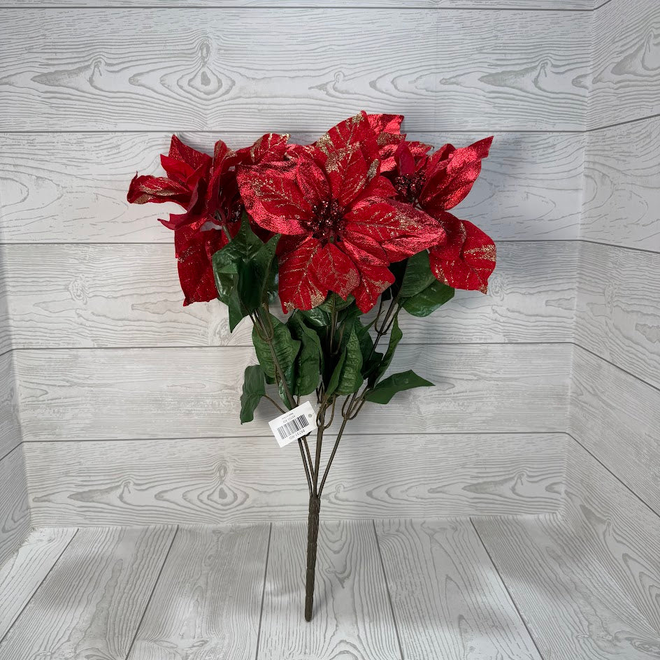 21IN POINSETTIA W GLITTER - RED/GOLD - 85731-RD