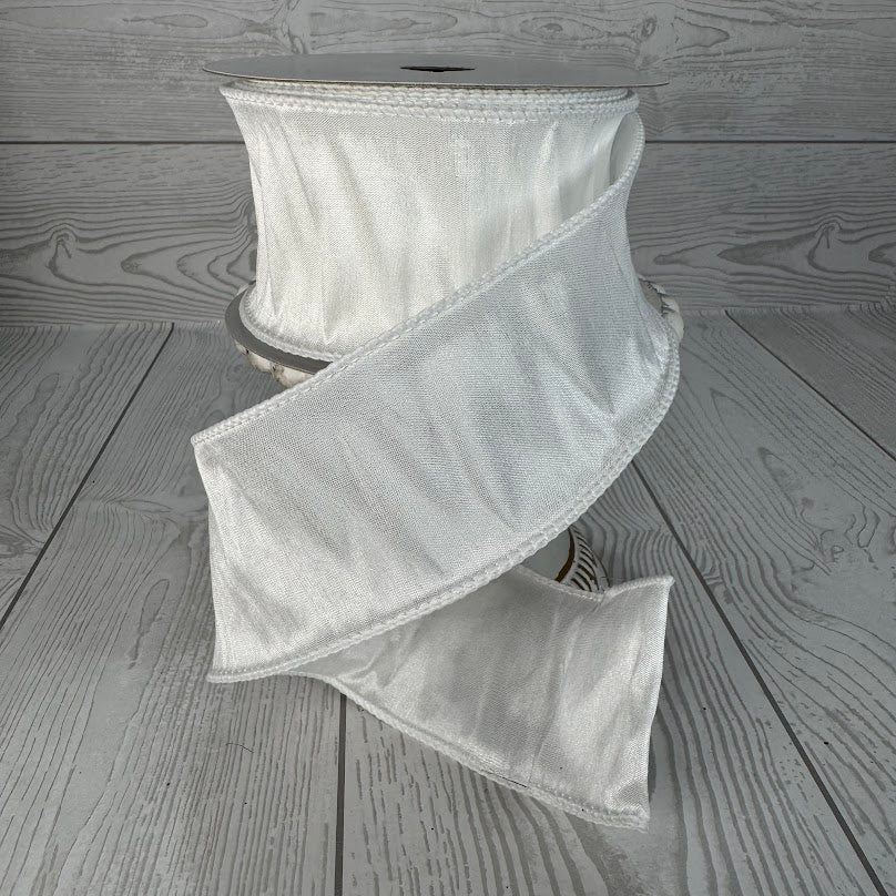 2.5"X10YD WHITE FAUX DUPIONI RIBBON - DC19564