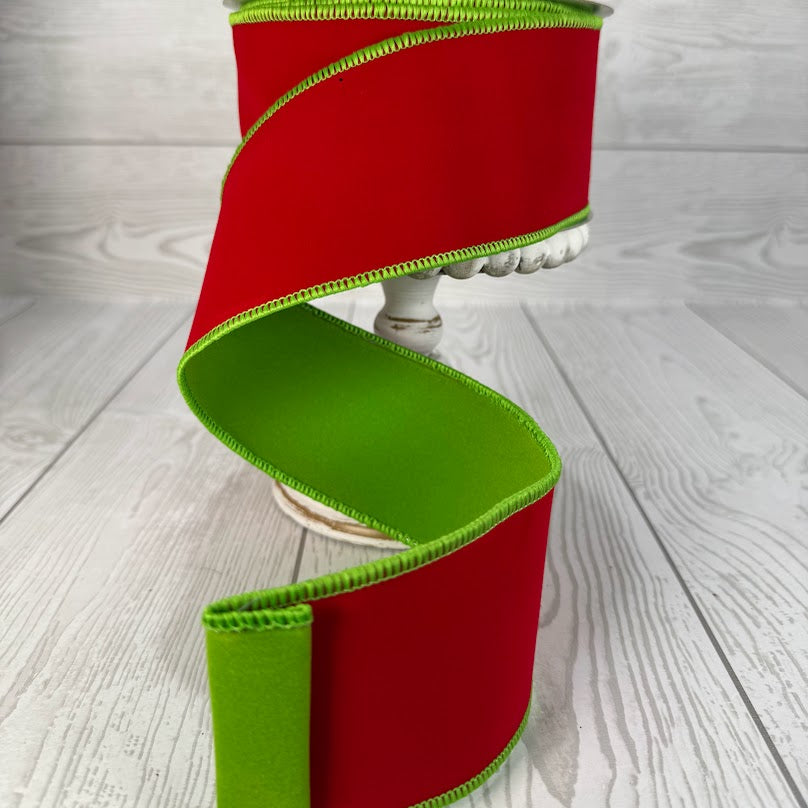2.5"X10YD LIME/RED DOUBLE SIDED FLOCKING VELVET RIBBON - DC16039