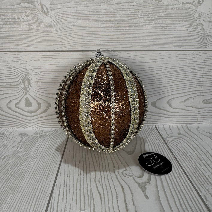 GLITTER RHINESTONE STRIPE ORNAMENT - BROWN 5" - DCORN5017BR