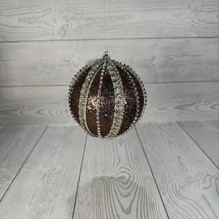 GLITTER RHINESTONE STRIPE ORNAMENT - BROWN 5" - DCORN5017BR